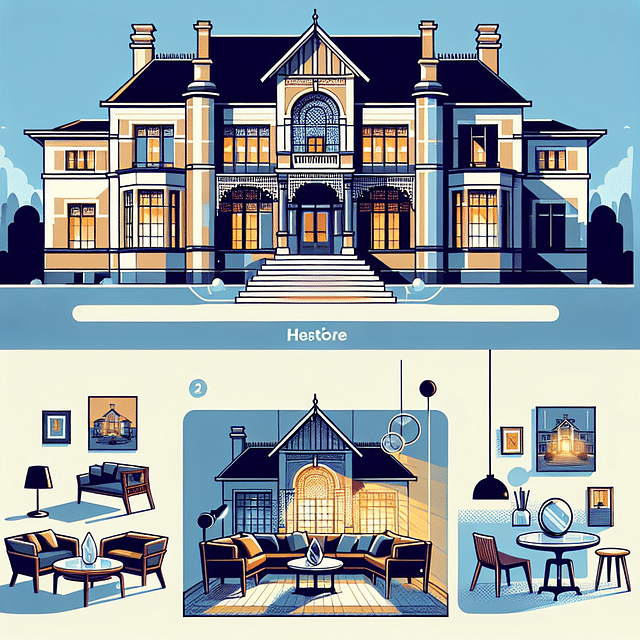 glass and steel furniture in a traditional mansion