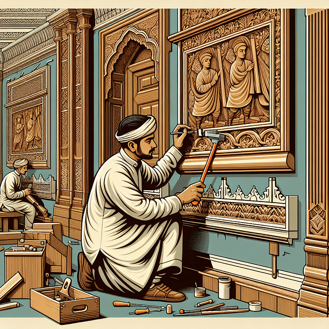 artisan restoring mansion molding