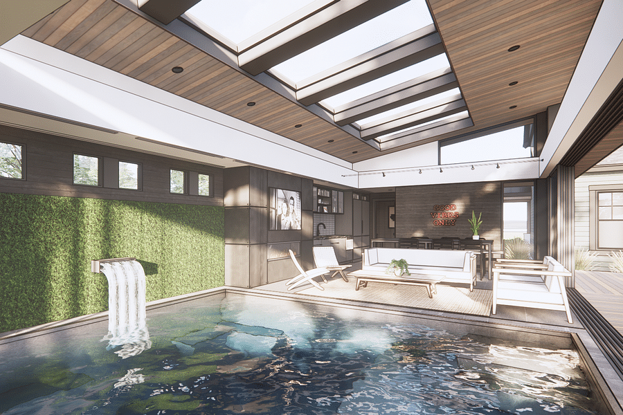 modern mansion with indoor water features