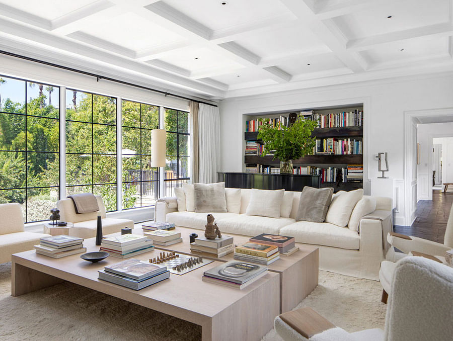 Lavish celebrity living room in a Beverly Hills mansion