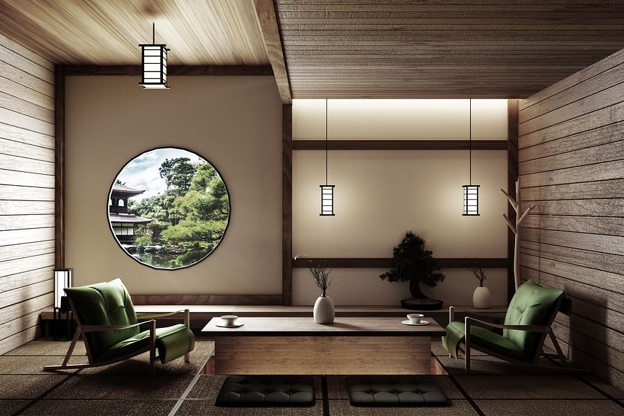Zen-style interior design in a modern Japanese mansion