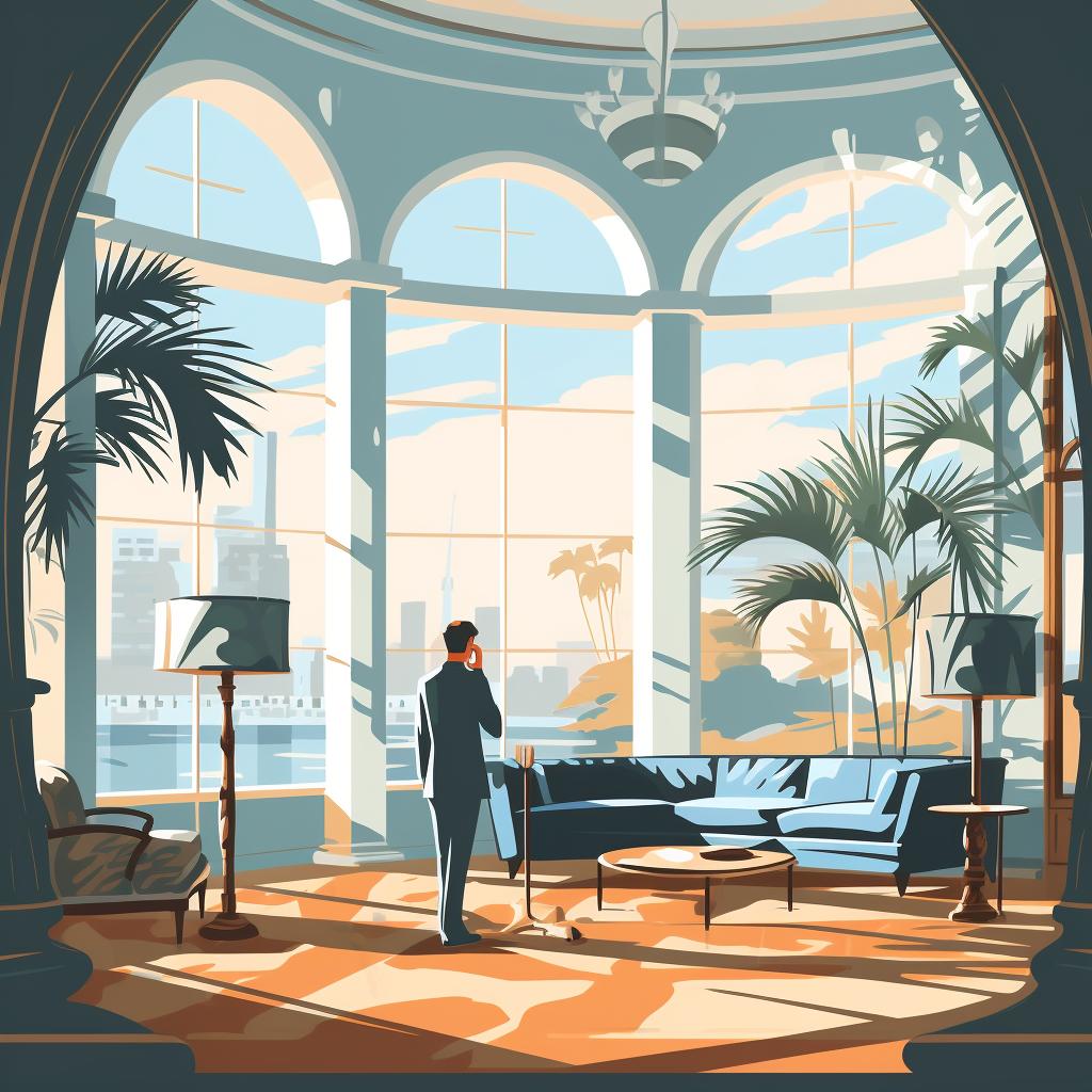 A person inspecting the interior of a luxury mansion
