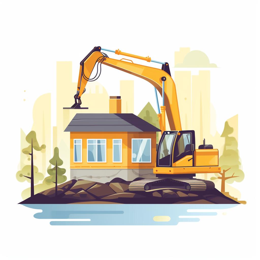 Excavator digging the foundation of a mansion