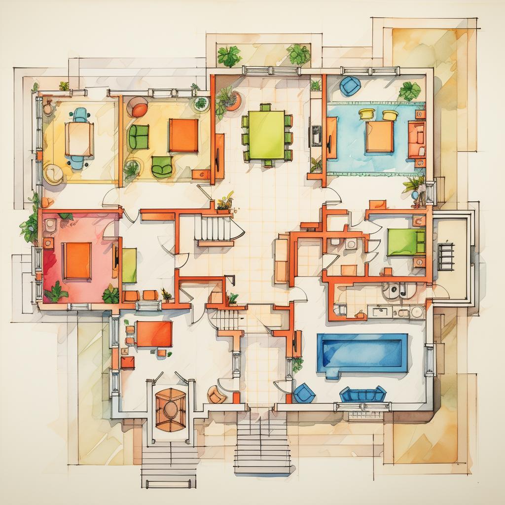 A hand-drawn sketch of a mansion floor plan