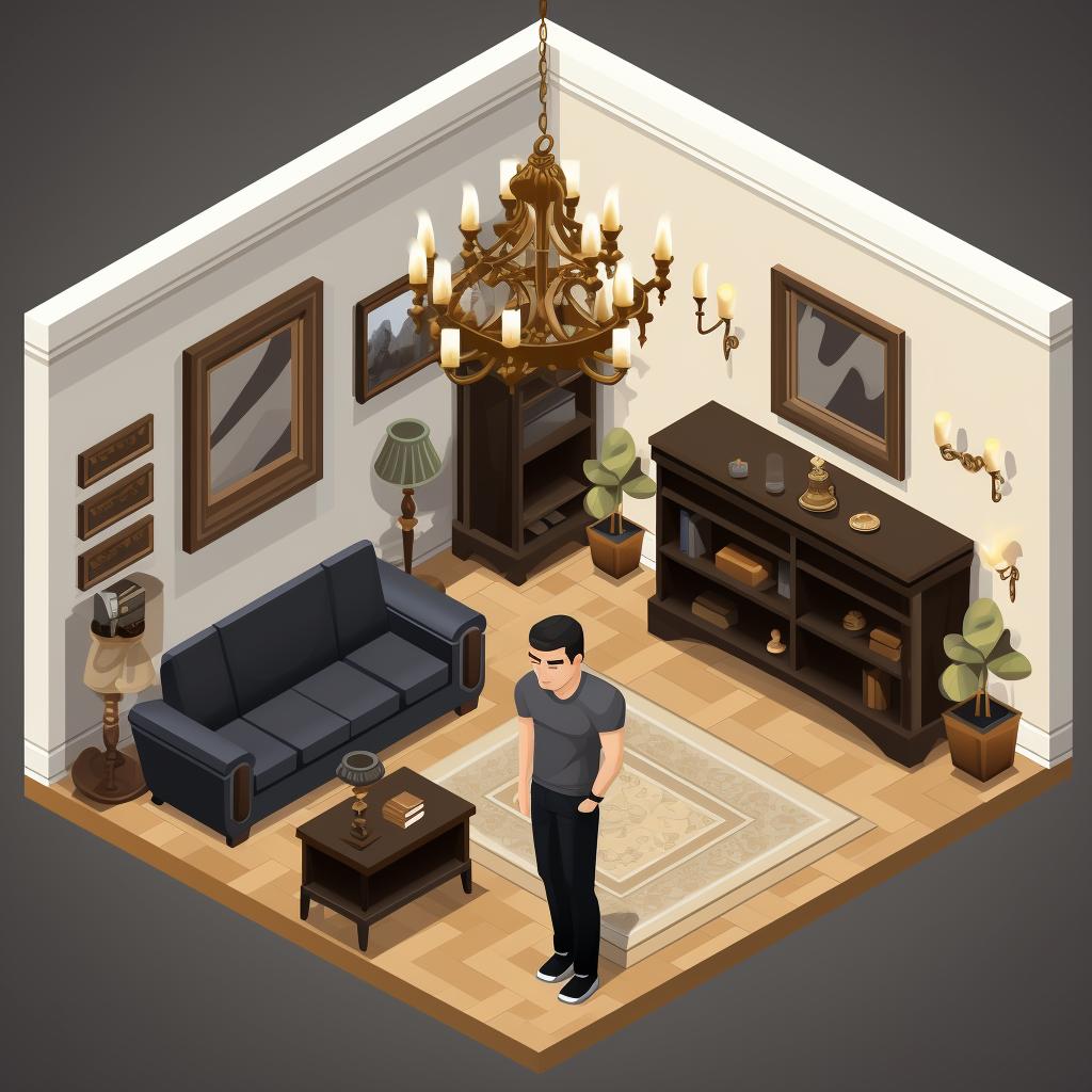 A character in Bloxburg placing furniture inside a mansion